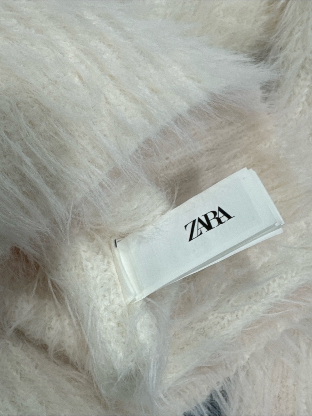 Zara Cream Fuzzy Crewneck Sweater with Floral Rosette Details - Picture 5 of 5